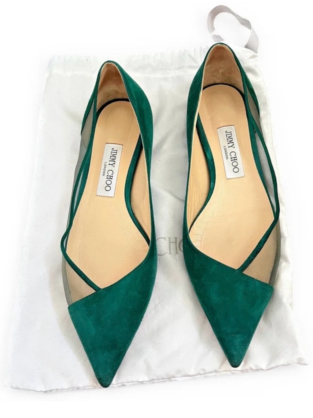 Jimmy Choo Teal Suede Pointed Toe Flats